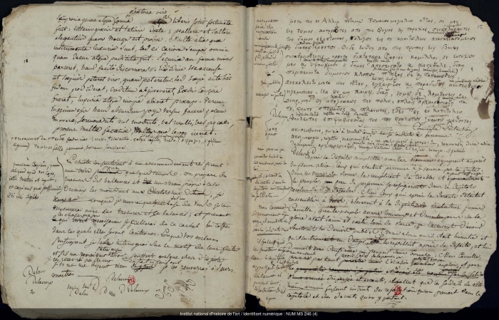 Eugène Delacroix, Cahier de classe, 1813. Bibliothèque de l’INHA, Ms 246 (4), folio 14v – folio 15r. Cliché INHA.