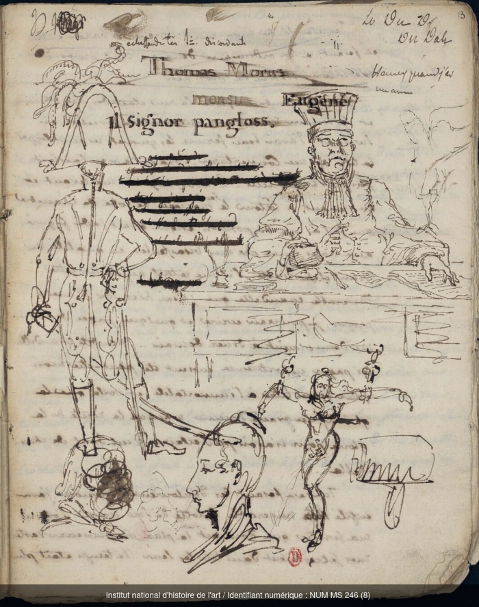 Eugène Delacroix, Cahier de classe, [1815]. Bibliothèque de l’Institut national d’histoire de l’art, Ms 246 (8), folio 13. Cliché INHA.