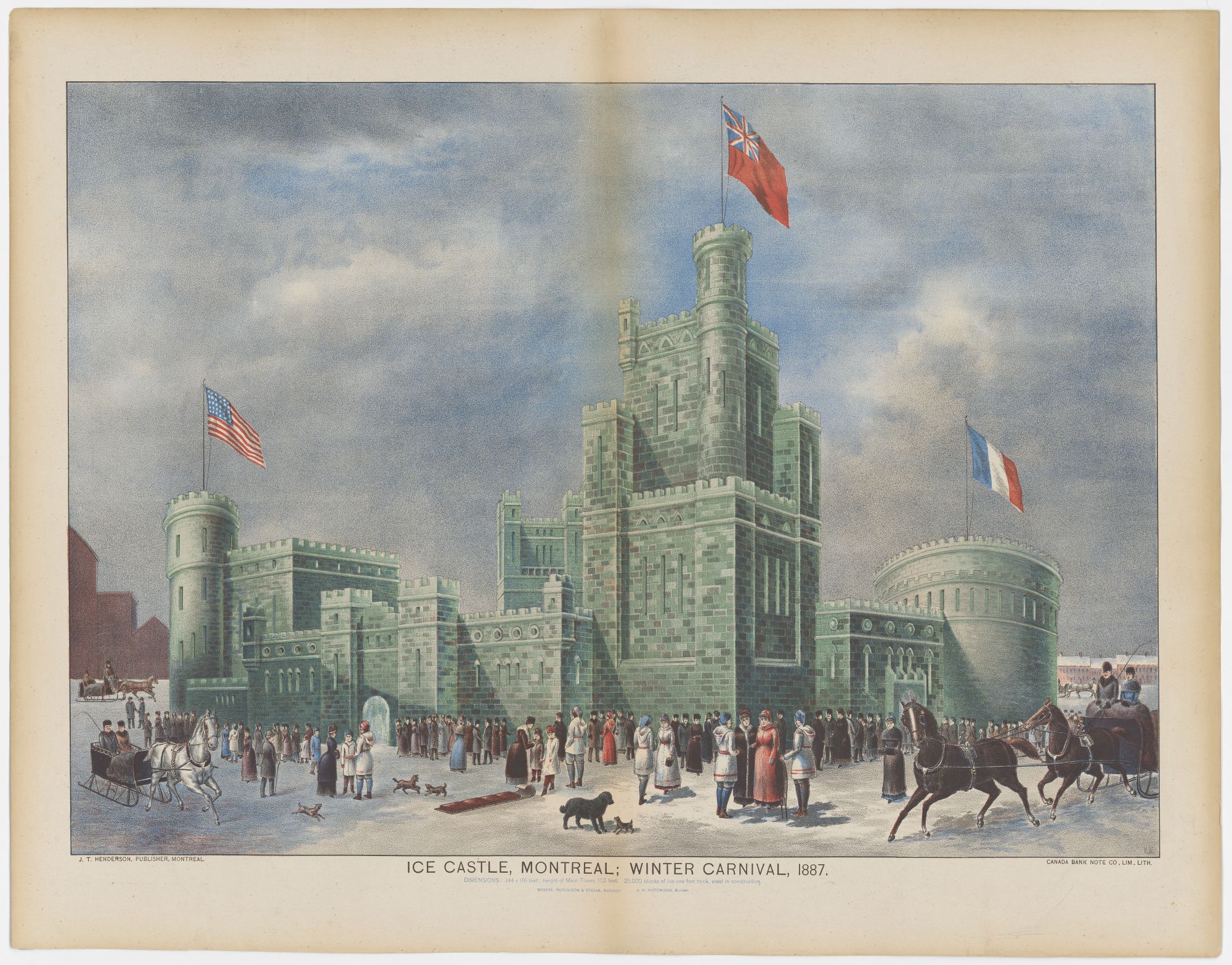 JT Henderson (éditeur), Ice castle, Montreal, Winter Carnival, 1887, chromolithographie, cristaux de mica, ID 1041, BAnQ Rosemont-La Petite-Patrie, BAnQ Numérique, Patrimoine québécois. ©Droits réservés BAnQ