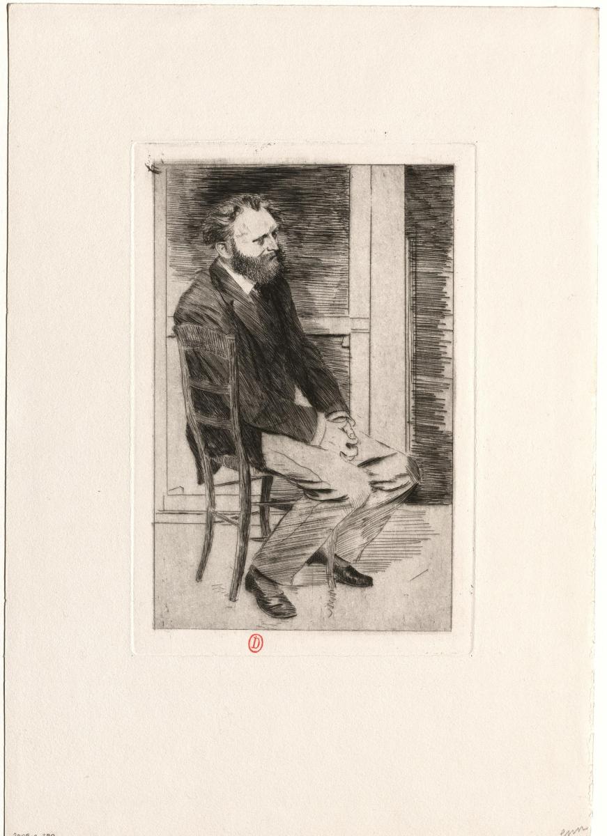 Edgar Degas, Manet assis, tourné à droite, eau-forte, 31,7×22,3 cm, 17,6×11,4 cm (sujet), 1er état, 1864. Paris, bibliothèque de l’INHA, EM DEGAS 20a. Cliché INHA.