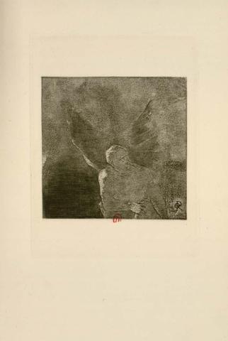 Odilon Redon, « Gloire et louange à toi, Satan, dans les hauteurs du ciel où tu régnas, et dans les profondeurs de l'enfer, où tu vaincu, tu rêves en silence », dans Les Fleurs du Mal, pl. VIII. Bibliothèque de l’INHA, 8 EST 42.