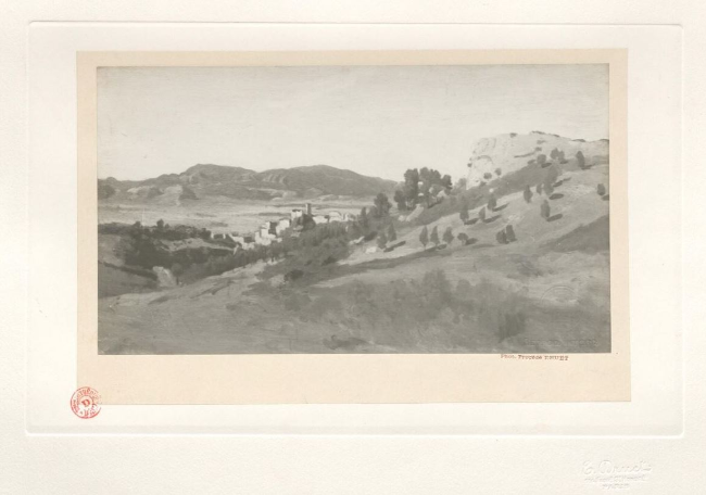 Eugène Druet, [Collection Georges Viau, recueil de planches. Tome 2 : Corot, Olevano, la ville et les rochers], photographie, avant 1925. Paris, bibliothèque de l'INHA, PL F 23. Cliché INHA 