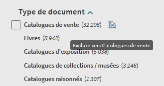 Extrait du filtre "Type de document" servant à filtrer les résultats