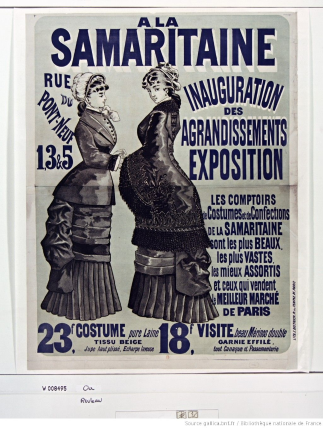 À la Samaritaine, rue du Pont-Neuf : inauguration des agrandissements, exposition, affiche, Paris. Source : gallica.bnf.fr / Bibliothèque nationale de France